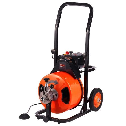 VEVOR Drain Cleaning Machine 100FT x 3/8 Inch, 4 Cutter & Air-Activated Foot Switch for 1" to 4" Pipes - Lot 90
