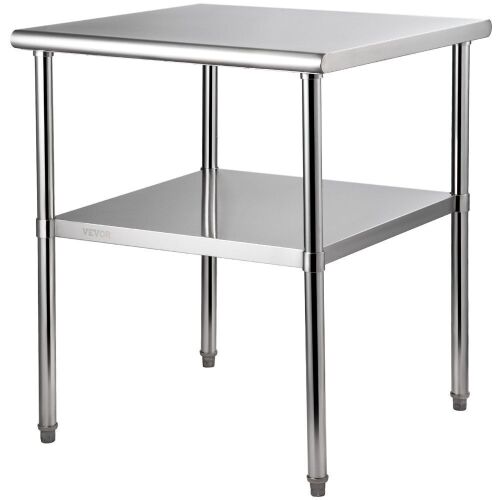 VEVOR Stainless Steel Prep Table with Adjustable Undershelf & Feet , 30 x 30 x 36 Inch, 800lbs Load Capacity  - Lot 73