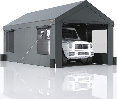 VEVOR Heavy Duty 10x20ft Outdoor Garage Shelter with Removable Sidewalls, Roll-up Ventilated Windows & Door - Lot 36