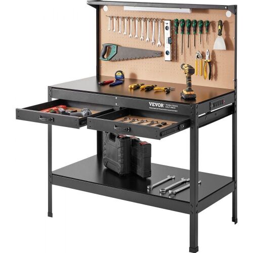 VEVOR 1500W Heavy Duty Steel Work Bench, 220lbs Weight Capacity 0.47" Bench Top Thickness, 1.5m Cable 4xAC outlets 2xUSB ports 30xHooks - Lot 72