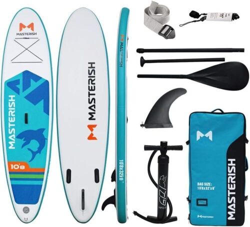 Masterish Inflatable Stand Up Paddle Board, 10'8" x 32" x 6" Thick - Lot 138