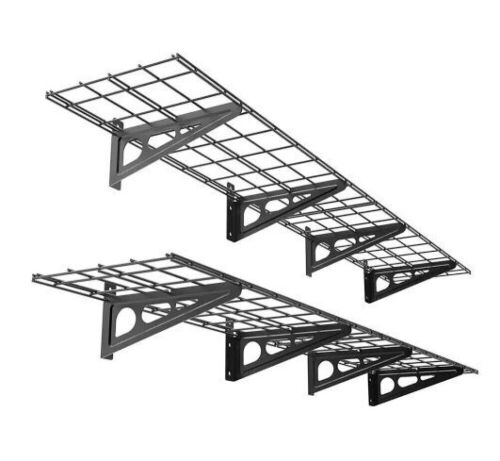FLEXIMOUNTS 4-Pack 36 in. x 12 in. Steel Garage Wall Shelf with Brackets in Black - Lot 354