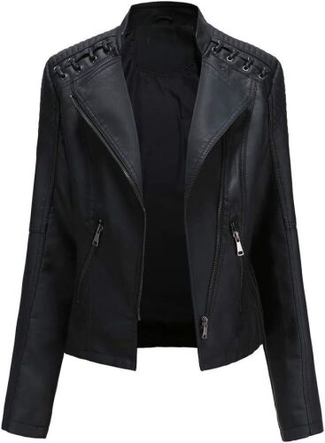 CouieCuies Women's Slim Fit PU Leather Biker Coat, M - Lot 284