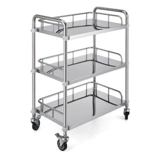 VEVOR 3 Shelf Stainless Steel Rolling Cart 23.4" x 15.6" x 33.2"  - Lot 286