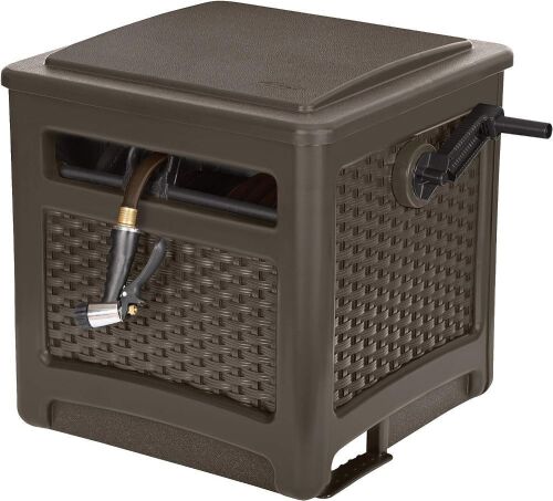 Suncast Resin 225 ft Hideaway Outdoor Storage Crank Handle, Lid, and Slide Trak Guide 225' Capacity, Java  - Lot 425