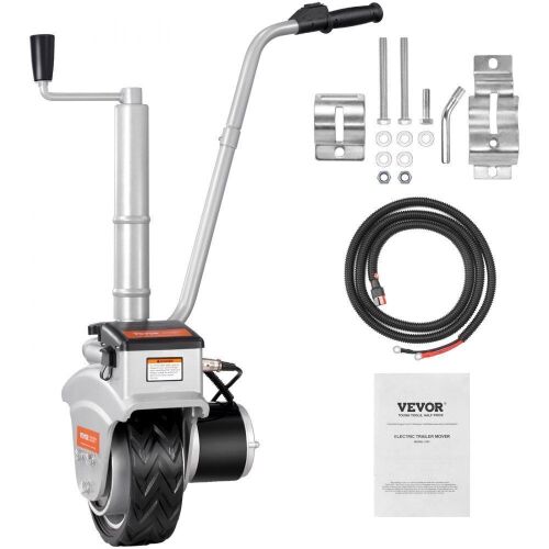 VEVOR 350W 12V Trailer Jockey Wheel with 22 ft/min Moving Speed, 12''-24.8'' Adjustable Clamp Height & 8'' Rubber Tire, 5000lbs Towing Capacity - Lot 395