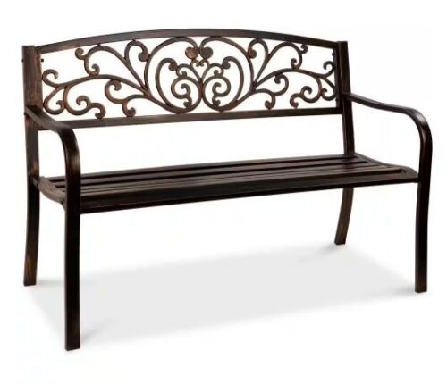 50 in. 3-Person Brown Metal Outdoor Bench - Lot 120