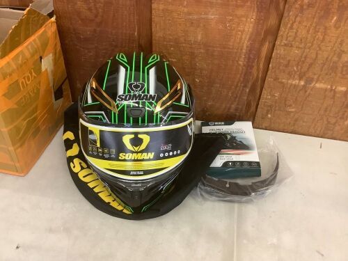 Soman Full Face Motorcyle Helmet with Bluetooth Headset, Med - Lot 446