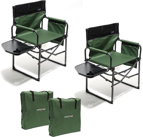 SUNNYFEEL Oversized Portable Folding Chair with Side Table, Pocket, Set of 2 - Lot 581