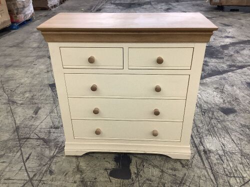 Country Cottage Natural Oak & Painted 5 Drawer Chest  - Lot 10