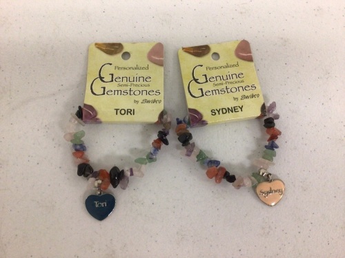 Lot of (2) Semi-Precious Gemstone Name Bracelets Tori and Sydney, Appears New, Sold As-is - Lot 325