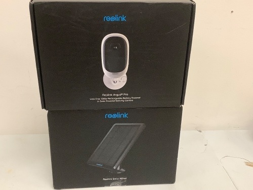 Lot of (2) ReoLink Argus Pro Security Camera and Solar Panel, Appears New, Sold As-is - Lot 404