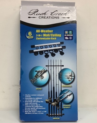 Rush Creek Creations 3-in-1 All-Weather 6 Fishing-Rod Storage Rack, Appears New, Sold As-is - Lot 636