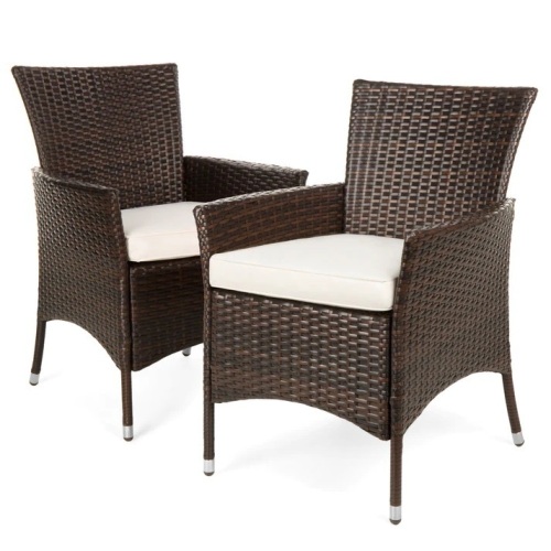 Set of 2 Handwoven Wicker Patio Dining Chairs w/ Water-Resistant Cushions - Lot 1006