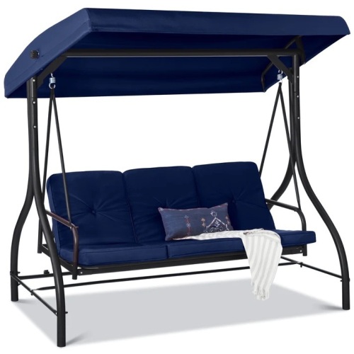 3-Seat Outdoor Canopy Swing Glider Furniture w/ Converting Flatbed Backrest  - Lot 1059