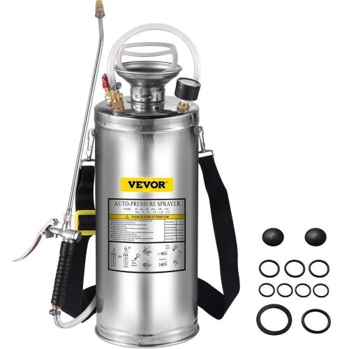 VEVOR 2Gal Stainless Hand Pump Sprayer with Pressure Gauge&Safety Valve 20" Wand & 3FT Reinforced Hose - Lot 259