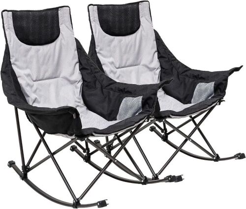 SUNNYFEEL Oversized Rocking Folding Chair with Pocket, 300 LBS Heavy Duty, Set of 2  - Lot 418
