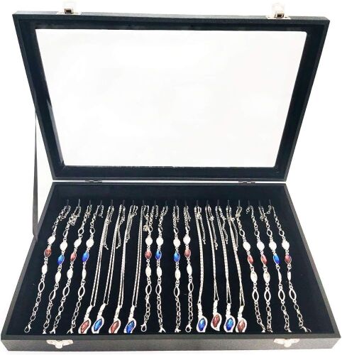Papinimo Black Velvet Glass Top Jewelry Necklace Tray Organizer Box - Lot 436