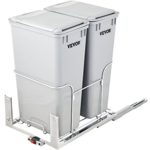 VEVOR Under Mount Pull-Out Trash Cans with Soft-Close Slides, 43 Qt, 176 lbs Load Capacity & Door-Mounted Brackets - Lot 306