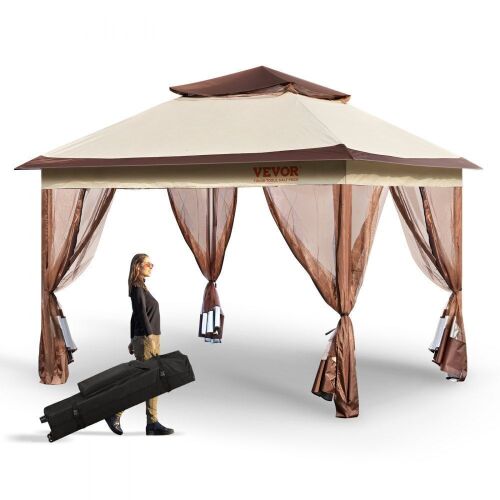 VEVOR 11 x 11 FT Pop up Gazebo for 8-10 Person, with Mosquito Netting, Metal Frame, and PU Coated 250D Oxford Cloth - Lot 267