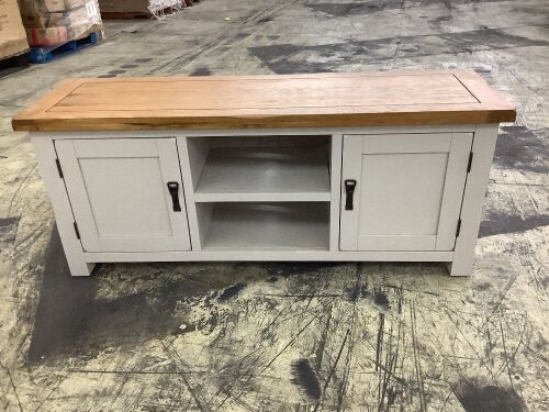 Kemble Rustic Solid Oak and Painted Large TV Cabinet  - Lot 30