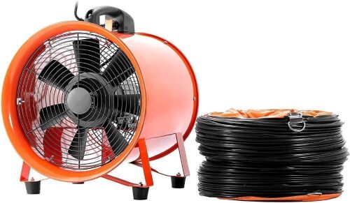 OrangeA Blower Fan 10 Inch 0.45HP Utility 1520 CFM 3300 RPM Portable High Velocity Multifunctional Ventilator Fume Extractor with 5M Duct Hose  - Lot 100