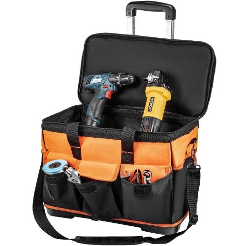 VEVOR Rolling Tool Bag, 20-inch 17 Pockets Bag with Two 2.56in Wheels, Oxford Fabric Material with Telescoping Handle, 198lb Load Capacity  - Lot 332