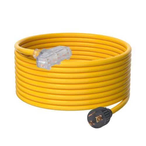 VEVOR 30-Amp Generator Extension Cord with Twist Lock Connectors, 25 Feet, 125V 375W, NEMA L5-30P / Three NEMA 5-15R  - Lot 147