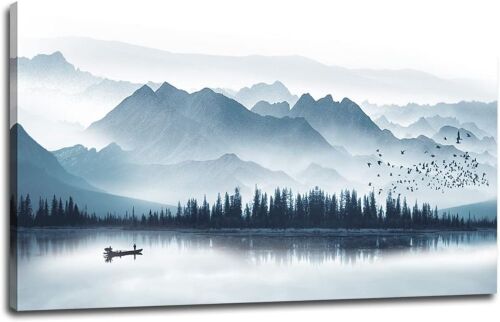 arteWOODS Indigo Canvas Wall Art Misty Mountain 20" x 40"  - Lot 164