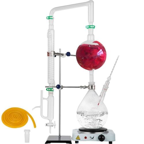 VEVOR 2L Essential Oil Lab Glassware Distillation Kit with Hot Stove Condenser S35 & 24 or 40 Joint - Lot 73