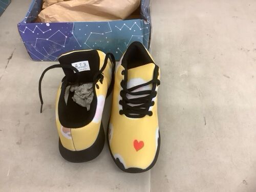 Yellow Sneakers with Pawprint & Heart Design, 8W - Lot 676