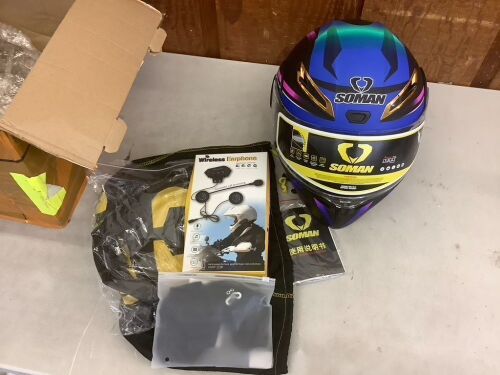 Soman Full Face Motorcycle Helmet with Wireless Headset  - Lot 564