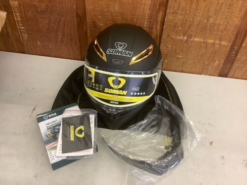 Soman Full Face Motorcycle Helmet with Bluetooth Headset  - Lot 326