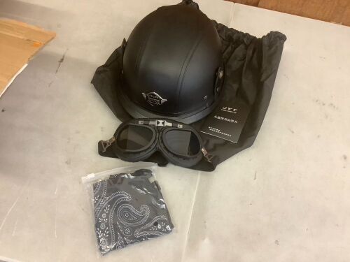 Half Face Motorcycle Helmet with Goggles  - Lot 550