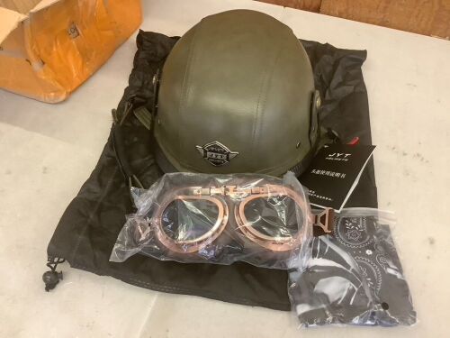 Half Face Motorcycle Helmet with Goggles  - Lot 562