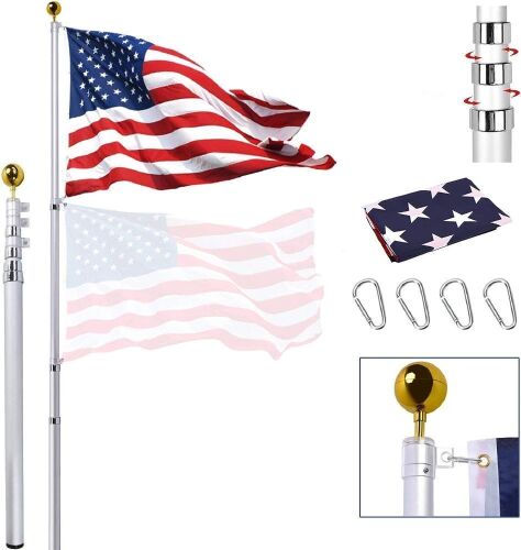 Panta 25FT Extra Thick Heavy Duty Telescopic Flagpole Flag Pole Kit - Lot 545