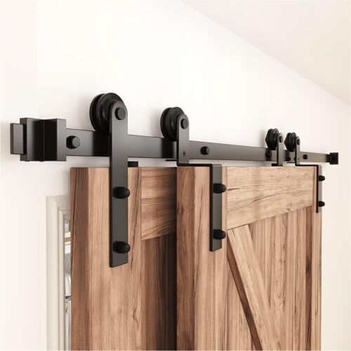 ZEKOO 7.5' Single Track Bypass Sliding Barn Door Hardware Kit - Lot 549