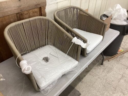 Set of 2 Indoor Outdoor Woven Wicker Patio Dining Chairs, 250lb Capacity - Missing Hardware - Lot 671