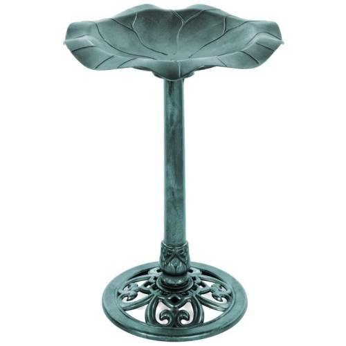 Lily Leaf Pedestal Bird Bath Decoration Accent w/ Floral Accents  - Lot 815