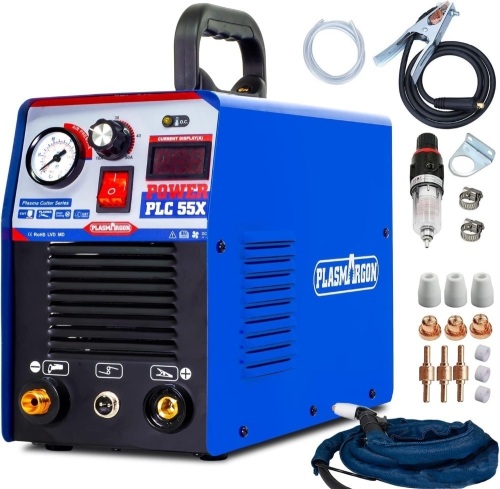 Plasma Cutter 55Amp PLC55 Dual Voltage Plasma Cutting Equipment 110V / 220V, IGBT DC Inverter Portable Air Plasma Cutter Machine 1/2 Inch Clean Cut Intelligent Digital Display (110/220V) - Lot 1387