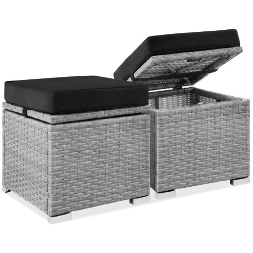 Set of 2 Wicker Ottomans, Multipurpose w/ Removable Cushions, Steel Frame - Lot 1414