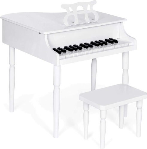 Best Choice Products Kids Classic Wooden 30-Key Mini Grand Piano Musical Instrument Toy w/Piano Lid, Bench, Foldable Music Rack, Song Book, Note Stickers,... - Lot 1420