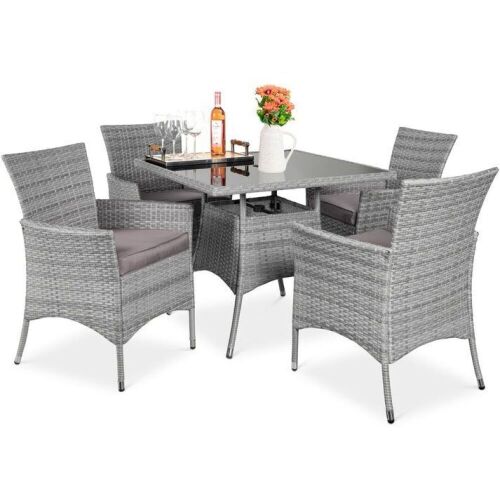 5-Piece Wicker Patio Dining Table Set w/ 4 Chairs  - Lot 21