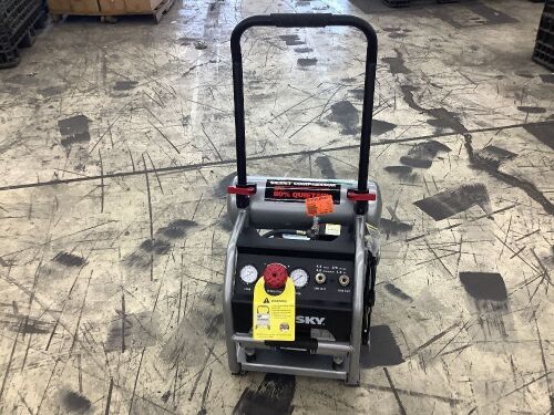 Husky 4.5 Gal. Portable Electric-Powered Silent Air Compressor - Bent Wheel  - Lot 59