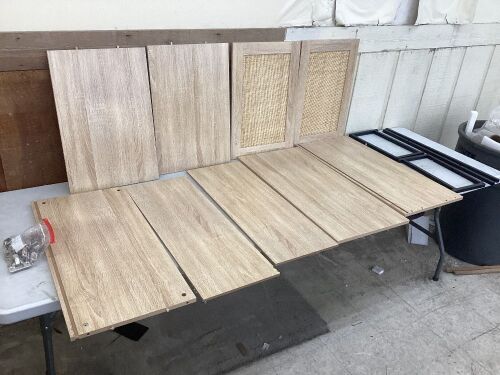 2-Door Rattan Storage Cabinet Accent Furniture for Living Room w/ Foot Pads - Unknown if Hardware is Complete  - Lot 261