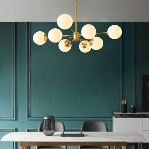 Sputnik Pendant Light 8 Heads Solid Brass Ceiling Lamp in Gold  - Lot 314