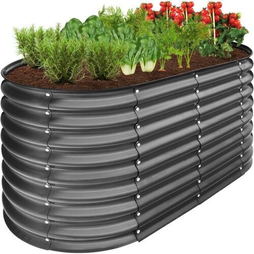 Outdoor Raised Metal Oval Garden Bed, Planter Box - 4x2x2ft  - Lot 635