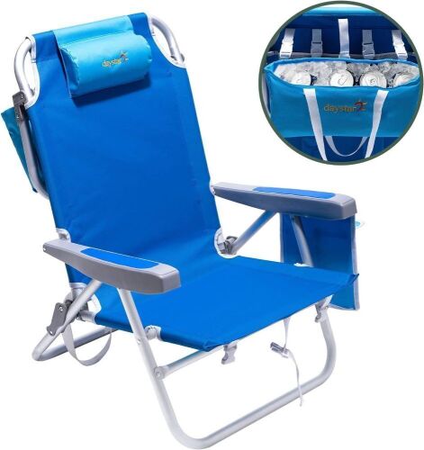 5 Position Lay Flat, Portable Folding Backpack Beach Chair with Cooler Bag  - Lot 654