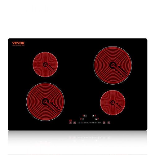 VEVOR Built in Electric Stove Top, 23.2 x 20.5 inch 4 Burners, 240V Glass Radiant Cooktop with Sensor Touch Control, Timer & Child Lock, 9 Power Levels for Simmer Steam Slow Cook Fry - Lot 678