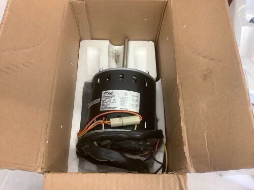 VEVOR 3/4HP Furnace Blower Motor, 208/230V 3.85Amps, 1075RPM 5 Speeds, CW/CCW Rotation, 48 Frame 4.8" Shaft Length, 10μF/450V Capacitor + 11" Hold Hoop - Lot 685